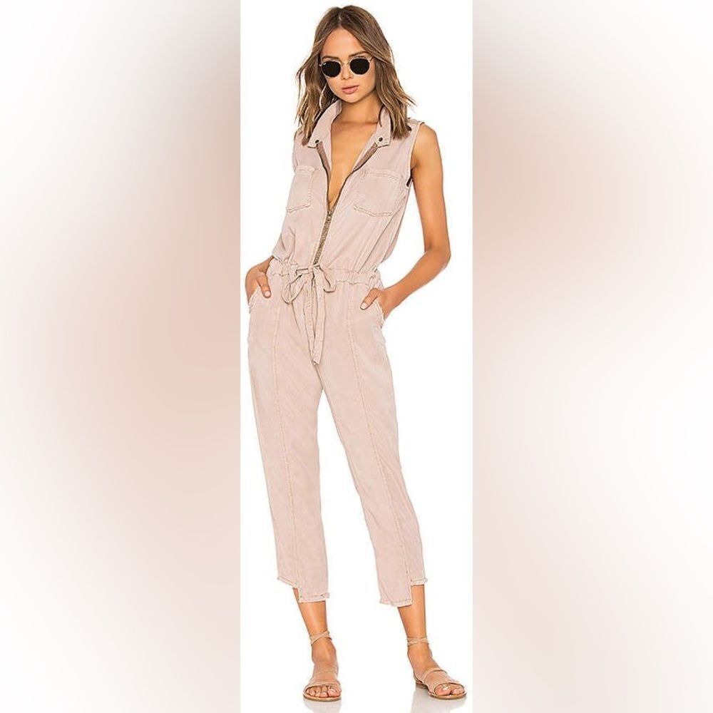 YFB Womens Sand Rose Tan Linette Front Zip Waist Tie Sleeveless Jumpsuit Size XS